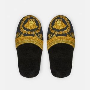 Versace Black & Yellow Medusa Terry Cloth Cotton Slippers Slides